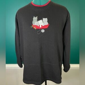 Jennifer Moore Black Sweatshirt with Cat Embroidery